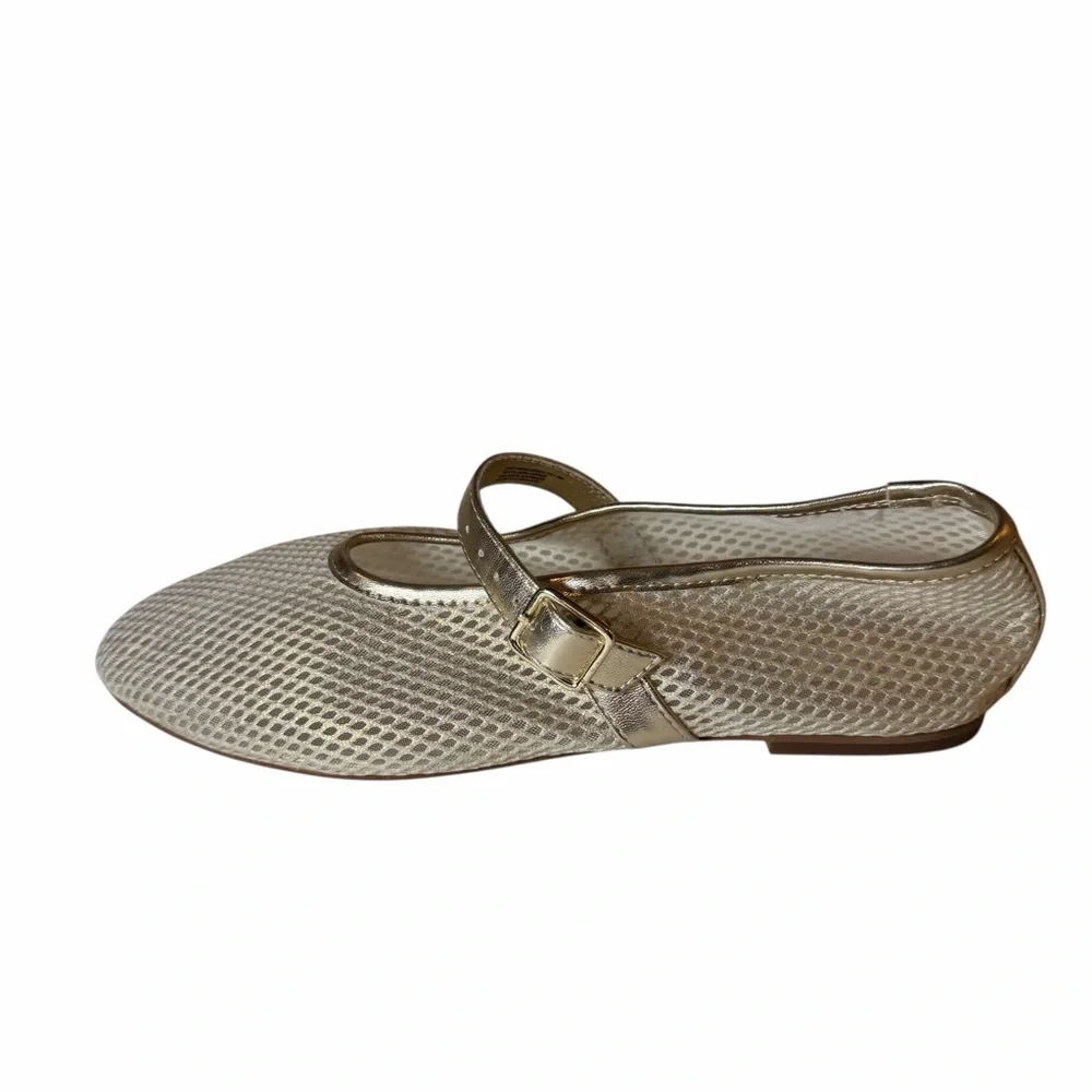 Steve Madden Gold Mesh Dreaming Ballet Flats Shoes Mary Janes Buckle Women 9 - Picture 3 of 7